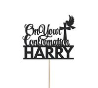 Personalised on your Confirmation Dove Cake Topper Congratulation Birthday Cake Any Name | Personalised Cake Topper with Custom Name & Age | Birthday Party Decoration | Black