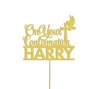 Personalised on your Confirmation Dove Cake Topper Congratulation Birthday Cake Any Name | Personalised Cake Topper with Custom Name & Age | Birthday Party Decoration | Gold