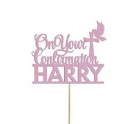 Personalised on your Confirmation Dove Cake Topper Congratulation Birthday Cake Any Name | Personalised Cake Topper with Custom Name & Age | Birthday Party Decoration | Baby Pink