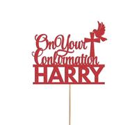 Personalised on your Confirmation Dove Cake Topper Congratulation Birthday Cake Any Name | Personalised Cake Topper with Custom Name & Age | Birthday Party Decoration | Red