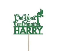 Personalised on your Confirmation Dove Cake Topper Congratulation Birthday Cake Any Name | Personalised Cake Topper with Custom Name & Age | Birthday Party Decoration | Green