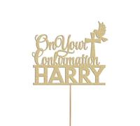 Personalised on your Confirmation Dove Cake Topper Congratulation Birthday Cake Any Name | Personalised Cake Topper with Custom Name & Age | Birthday Party Decoration | Champagne Gold