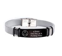 Personalised One Day At A Time AA NA AF Sobriety Gifts, Women Men's Inspirational Alcoholics Anonymous Addiction Recovering Cuff Bracelet, Sober Surgery Recovery 9 Years Anniversary Wristband, Black