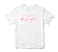 Personalised Only Child Expires Big Sister Est T Shirt Girls Custom Date Pregnancy Baby Annoucement Top Tee Kids Daughter, 3-4 Years, White