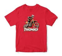 Personalised Orange Dirt Bike Boys T Shirt Kids Custom Motocross Tee Off Road Motorcycle Top, 9-11 Years, Red