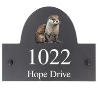 Personalised Otter Wildlife Animal Motif Natural Stone Slate House Name or House Number Plaque Sign - 25x20cm - Premium Smooth Stone Slate