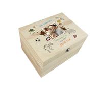 Personalised Our Adventures Doodle Pine Photo Memory Box | Father's Day Present | Custom Wooden Keepsake Box | Upload Your Own Photo | Metal Hinges & Clasp | W30cm x D23cm x H18cm