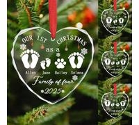 Personalised Our First Christmas As A Family of Four Footprints Dog Paw Ornament Custom Name Funny Family Hanging Ornament Xmas Tree Decor Gifts For New Mom Dad Birthday Xmas (style 28)