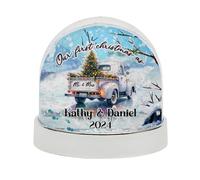 Personalised “Our First Christmas as Mr & Mrs” Snow Globe | Custom Name Christmas Decoration for Couple | Mr & Mrs Keepsake Ornament | Snow Globe Dome Glitter Shaker. (Silver)