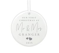 Personalised "Our First Christmas Married" Ceramic Disc | Custom with Names & Year | Christmas Tree Bauble Gift for Newlyweds & Couples | Xmas Ornament Keepsake | 7.4cm Diameter