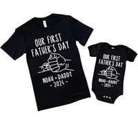 Personalised Our First Father’s Day Matching Shirts - Cute Dad and Baby Outfits for Father and Son or Daughter, for New Dads in The UK
