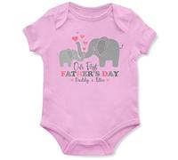 Personalised Our First Fathers Day Babygrow Babies Girl Daddy Baby Pink Elephant New Dad Gifts from Daughter, 0-3 Months, Light Pink