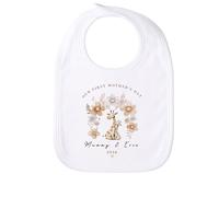 Personalised Our First Mother’s Day Babygrow, Vest or Bib - Floral Giraffe Design - Custom Baby Clothing Gift for Mum - Mother’s Day 2026 Newborn Outfit (Baby Bib: White, One Size)