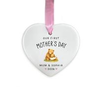 Personalised Our First Mother’s Day Ornament, Ceramic Mum & Baby Keepsake Decoration, First for New Mum, Custom Mummy & Baby Name, Hanging Ceramic Ornament (Heart)