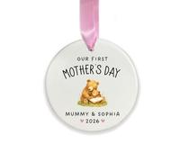 Personalised Our First Mother’s Day Ornament, Ceramic Mum & Baby Keepsake Decoration, First for New Mum, Custom Mummy & Baby Name, Hanging Ceramic Ornament (Round)