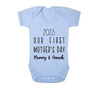 Personalised our first mother's day with year and name [MDB23] baby grow vest, 0-3 months, Pastel Blue
