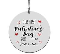 Personalised Our First Valentine's Day, Gift For Couples, 1st Valentines Day Keepsake, Newlyweds, Boyfriend, Girlfriend, Wooden Bauble, Custom Ornament