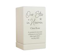 Personalised Our Star in Heaven Cream Small Wooden Ashes Urn Memorial Remembrance