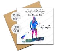 Personalised Paddle Boarder Card, Add Any Text - Birthday, Relation, Colourful Abstract Water Sports Man or Woman on Paddle Board