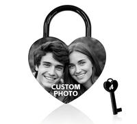 Personalised Padlock Engraved Lock with Photo Text Personalised Padlock for Bridge Custom Heart Padlock for Her Him Gifts for Valentine Day Anniversary Wedding Trip Travel Christmas (Love Lock - 1)