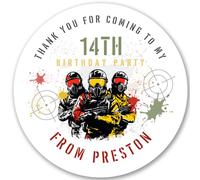 Personalised Paintball Birthday Party Stickers, Boy's Paintballing Stickers, Red & Yellow Combat Party Labels for Favour Bags, Thank You Labels, Custom Name (Choose 12 or 24)