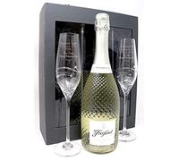 Personalised Pair of Diamante Flutes & Freixenet Prosecco 75cl (Presentation Gift Box)