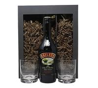 Personalised Pair of Dimple Glass Tumblers & 70cl Baileys - Baileys Design (Baileys The Original Irish Cream Liqueur, Presentation Gift Box)