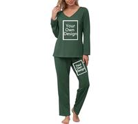 Personalised Pajama Sets Women Custom Outfits Ladies Your Own Design Loungewear Novelty Any Text Photo Pjs Customized Company Workwear School Logo Letter Uniform Gifts Army Green