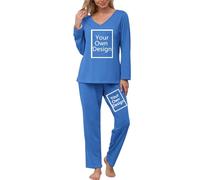 Personalised Pajama Sets Women Custom Outfits Ladies Your Own Design Loungewear Novelty Any Text Photo Pjs Customized Company Workwear School Logo Letter Uniform Gifts Blue