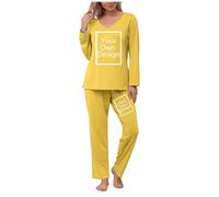 Personalised Pajama Sets Women Custom Outfits Ladies Your Own Design Loungewear Novelty Any Text Photo Pjs Customized Company Workwear School Logo Letter Uniform Gifts Yellow