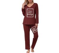 Personalised Pajama Sets Women Custom Outfits Ladies Your Own Design Loungewear Novelty Any Text Photo Pjs Customized Company Workwear School Logo Letter Uniform Gifts Wine