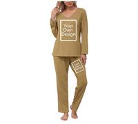 Personalised Pajama Sets Women Custom Outfits Ladies Your Own Design Loungewear Novelty Any Text Photo Pjs Customized Company Workwear School Logo Letter Uniform Gifts Khaki