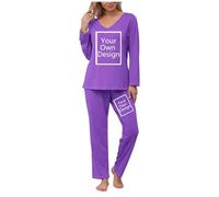 Personalised Pajama Sets Women Custom Outfits Ladies Your Own Design Loungewear Novelty Any Text Photo Pjs Customized Company Workwear School Logo Letter Uniform Gifts Purple