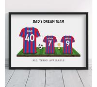 Personalised Palace Dream Team Shirt Art | All Teams Available | Framed or Prints | Crystal Gift for Dad, Grandad, Man, Uncle, Family | Unique Football Footy Fan Wall Keepsake Sports