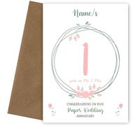 Personalised Paper 1st Anniversary Card for Couples Wife or Husband 1st Wedding Anniversary Cards, Floral