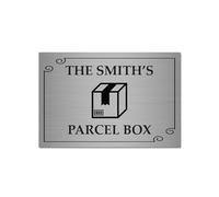 Personalised Parcel Box Sign 15 x 10 cm | Brushed Silver Aluminium Plaque | Self-Adhesive Stickers