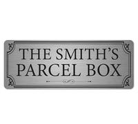 Personalised Parcel Box Sign Brushed Silver | Custom Address Plaque with Adhesive Stickers | Classy Home & Garden Decor
