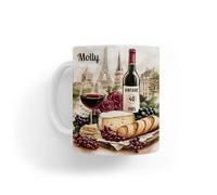 Personalised Paris Wine & Cheese Design White Ceramic Mug Tea Coffee Gift for Girls|Her|Women|Him|Men|18th|21st|30th|40th|50th|60th|70th|80th Birthday|Dad|Mum|Husband|Wife