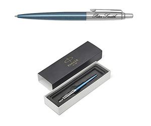 Personalised Parker Jotter Ballpoint Pen - Engraved + Gift Box, Perfect for Him - Anniversary or Any Gift Idea, Free Engraving (Waterloo Blue)