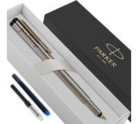 Personalised Parker Vector Fountain Pen | With Colour Option (Blue or Black Ink Cartridge) & Converter | Elegant Gift Box | Birthday Gift Perfect for Men & Women with Laser Engraving (Silver & Gold)