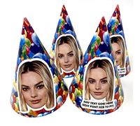Personalised Party Hats - With Face Photo and Text of your choice - Custom Card kits For Birthdays, Weddings, Stag Dos, Hen Parties, 18th 21st 30th 40th 50th 60th - Balloons - Pack of 20
