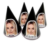 Personalised Party Hats - With Face Photo and Text of your choice - Custom Card kits For Birthdays, Weddings, Stag Dos, Hen Parties, 18th 21st 30th 40th 50th 60th - Black - Pack of 20