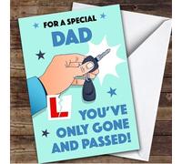 Personalised Passed Driving Test Card For Dad Car Key Blue | Custom Greetings Card For Passed Driving Test Any Text Inside & Out