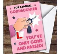 Personalised Passed Driving Test Card For Goddaughter Car Key Pink | Personalized Custom Unique Greetings Card For Passed Driving Test Any Text Inside & Out