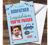 Personalised Passed Driving Test Card For Godfather Photo Car Key Blue | Personalized Custom Unique Greetings Card For Passed Driving Test Any Text Inside & Out
