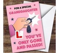Personalised Passed Driving Test Card For Granddaughter Car Key Pink | Custom Greetings Card For Passed Driving Test Any Text Inside & Out