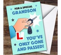 Personalised Passed Driving Test Card For Grandson Car Key Blue | Custom Greetings Card For Passed Driving Test Any Text Inside & Out