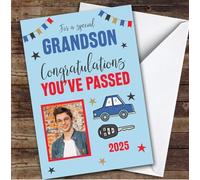 Personalised Passed Driving Test Card For Grandson Photo Car Key Blue | Custom Greetings Card For Passed Driving Test Any Text Inside & Out