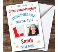 Personalised Passed Driving Test Card For Great Granddaughter Photo L Plate Star | Custom Greetings Card For Passed Driving Test Any Text