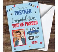 Personalised Passed Driving Test Card For Partner Photo Car Key Blue | Personalized Custom Unique Greetings Card For Passed Driving Test Any Text Inside & Out